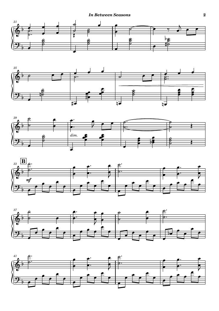 In Between Seasons score preview page 2